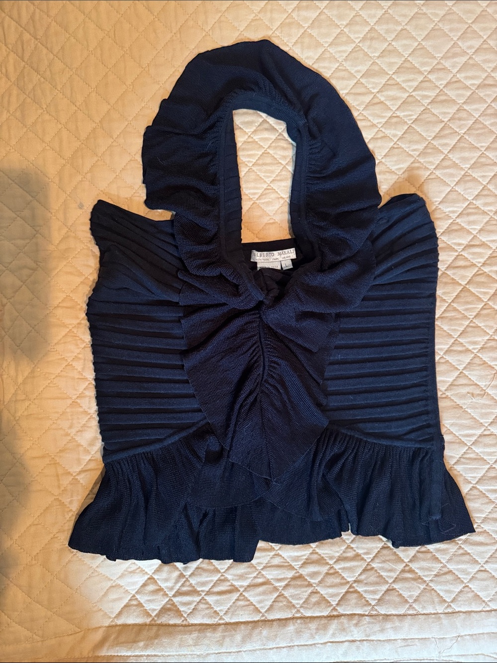 Vintage Alberto Makali Black Pleated Ruffle Halter Camisole